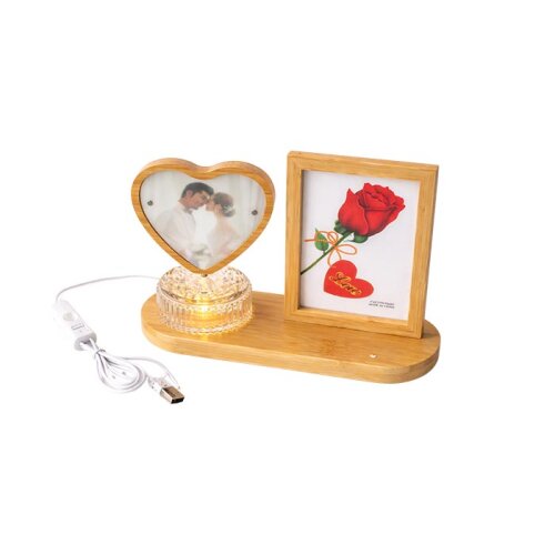Hareketli Ahşap Ledli Kalp Fotoğraf Çerçeve 10x15 - 1