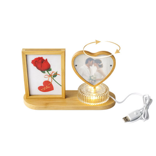 Hareketli Ahşap Ledli Kalp Fotoğraf Çerçeve 10x15 - 2