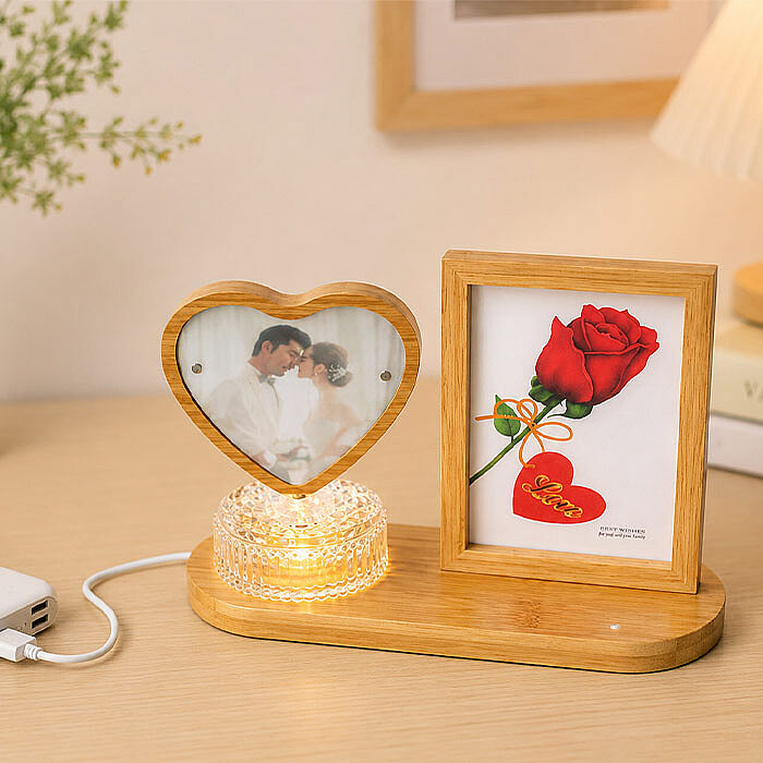 Hareketli Ahşap Ledli Kalp Fotoğraf Çerçeve 10x15 - 5