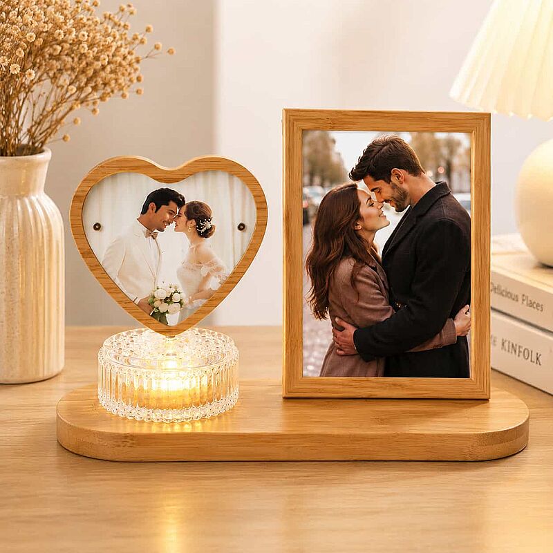 Hareketli Ahşap Ledli Kalp Fotoğraf Çerçeve 10x15 - 1