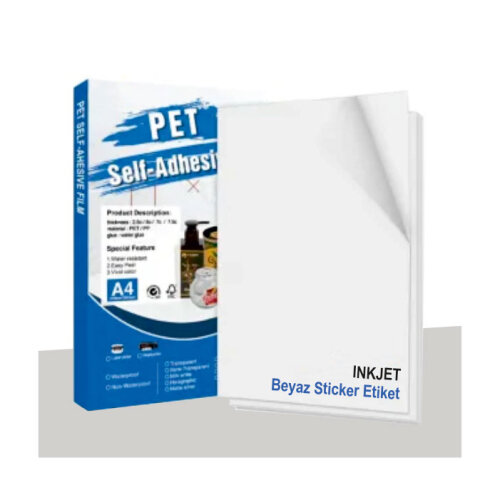 İnkjet Beyaz PET Sticker Etiket Waterproof A4/20 - 