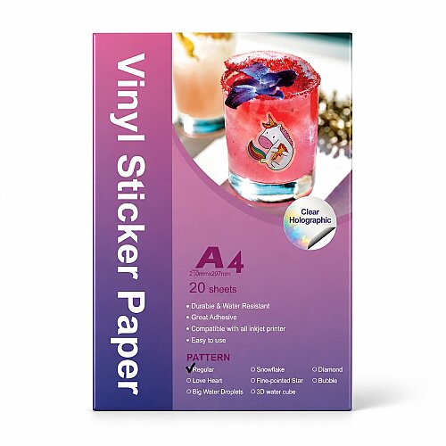İnkjet Şeffaf Holografik Sticker Etiket A4/20 - 
