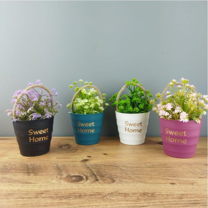 İpli Saksıda Çiçek Demeti Hediye - 5