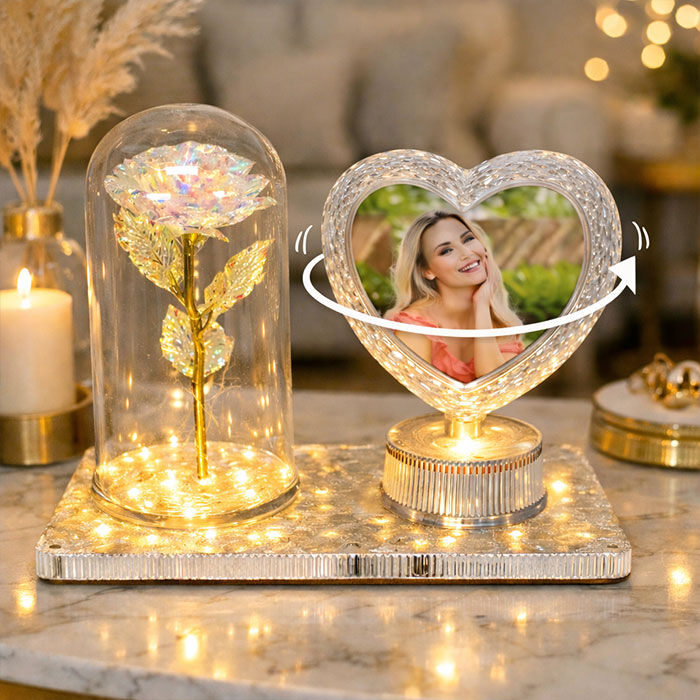 Işıklı Fanus Gül Gece Lambalı Fotoğraf Çerçevesi - 1