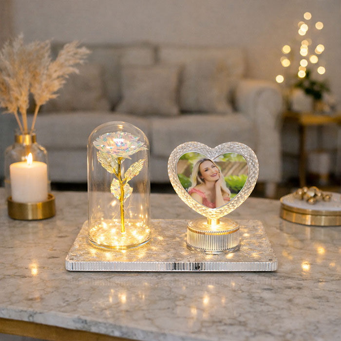 Işıklı Fanus Gül Gece Lambalı Fotoğraf Çerçevesi - 2