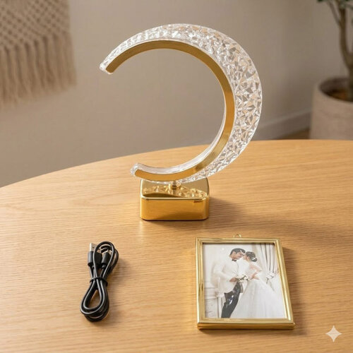 Işıklı Kristal Ay Kare Fotoğraf Çerçevesi - 4