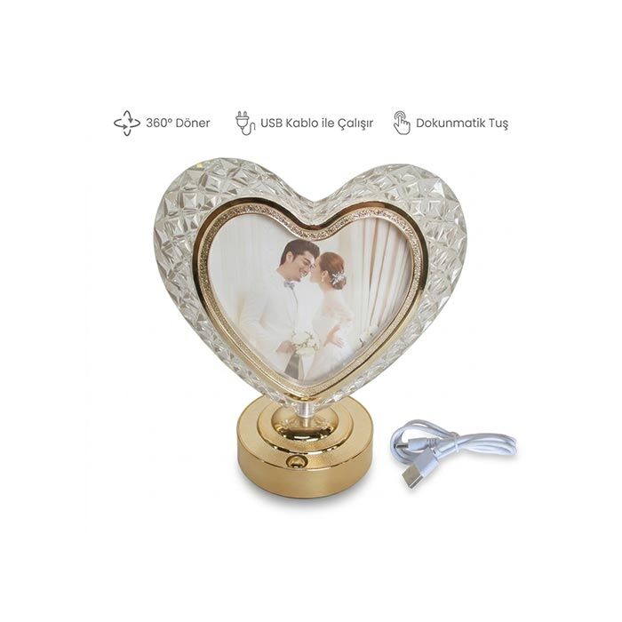 Işıklı Kristal Kalp Fotoğraf Çerçevesi - 3