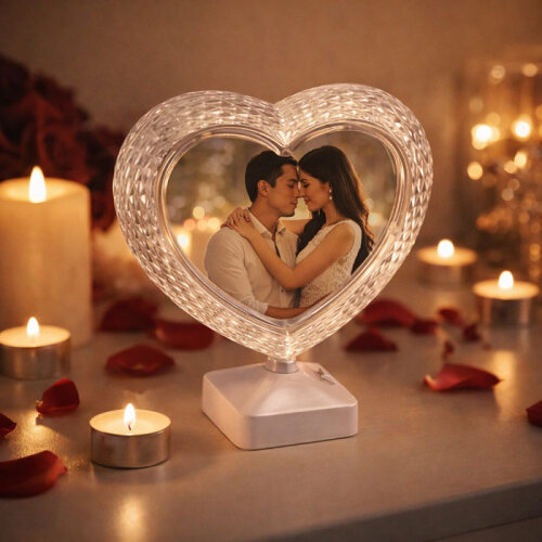 Kristal Işıklı Kalp Fotoğraf Çerçevesi Beyaz - 1