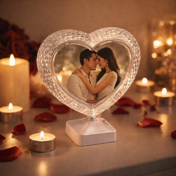 Kristal Işıklı Kalp Fotoğraf Çerçevesi Beyaz - 1