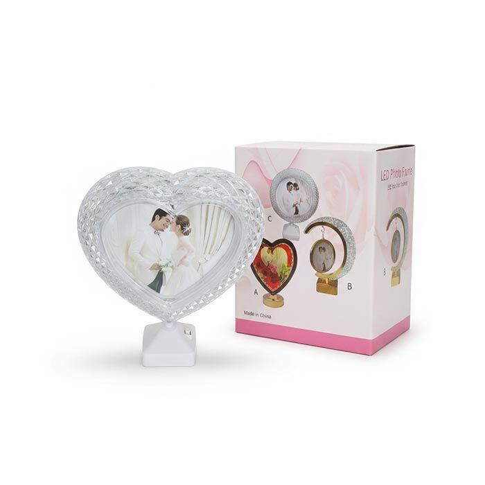 Kristal Işıklı Kalp Fotoğraf Çerçevesi Beyaz - 5