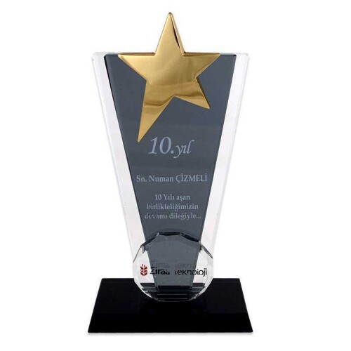 Kristal Plaket KC-1021 Metal Yıldız Monteli Siyah - 