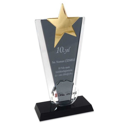 Kristal Plaket KC-1021 Metal Yıldız Monteli Siyah - (1)