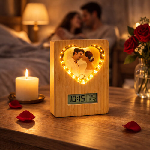 Led Işıklı Dijital Saatli Ayna Fotoğraf Çerçevesi - 1