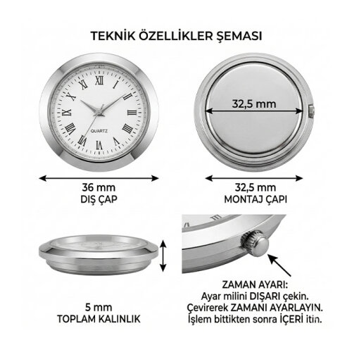 Masa İsimlik İçin Geçmeli Saat - 35mm - (1)