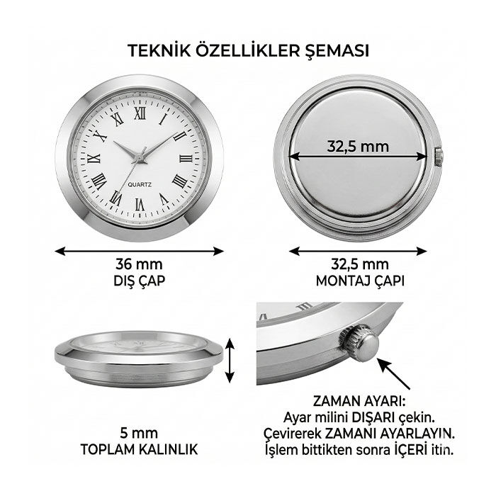Masa İsimlik İçin Geçmeli Saat - 35mm - 2