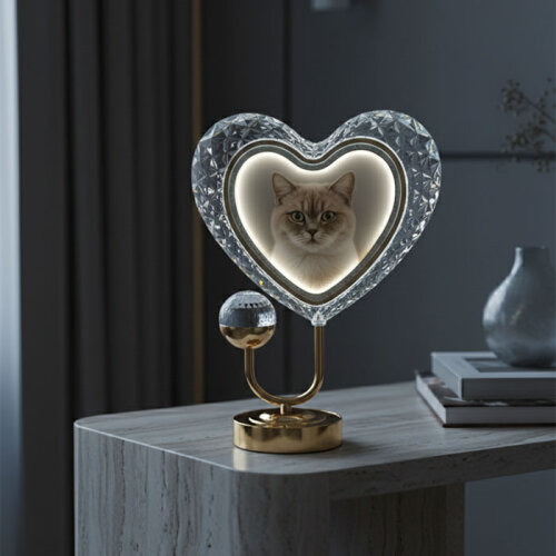 Masa Lambalı Kristal Kalp Fotoğraf Çerçevesi - 1