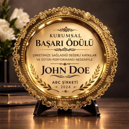 Metal Ödül Tabağı Altın - 25 cm - 