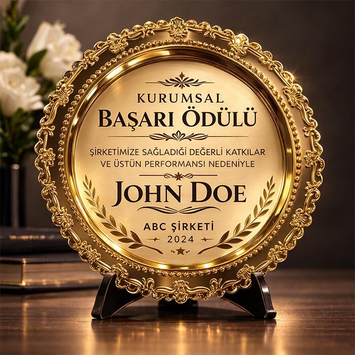 Metal Ödül Tabağı Altın - 25 cm - 1