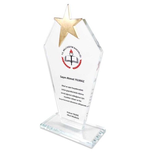 Kristal Plaket KC-1018 Safir Metal Yıldızlı - (1)