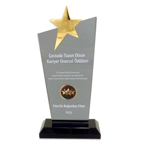 Kristal Plaket KC-1020 Metal Yıldızlı Siyah - 