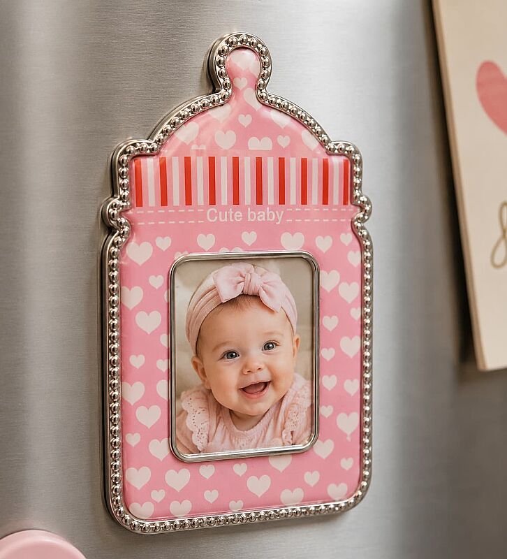Pembe Biberon Bebek Magnet Çerçevesi - 1