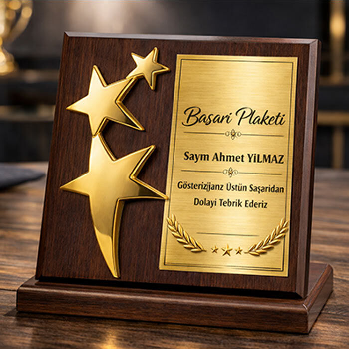 Plaket İçin 3lü Yıldız Altın - 140mm - 1
