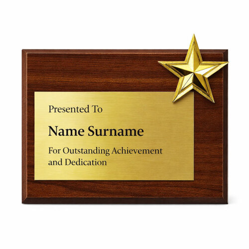 Plaket İçin Kabartma Metal Yıldız Altın - 75x63mm - 