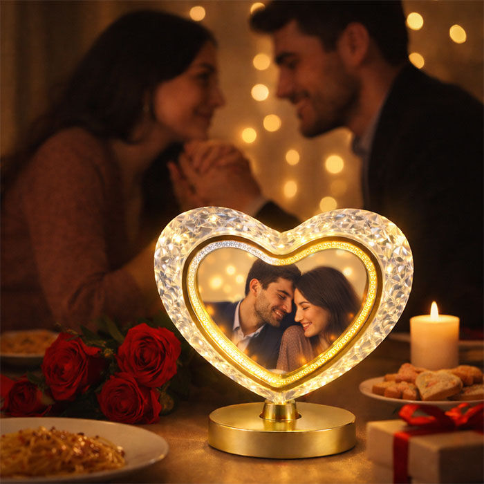 Sihirli Işıklı Kristal Kalp Fotoğraf Çerçevesi - 1