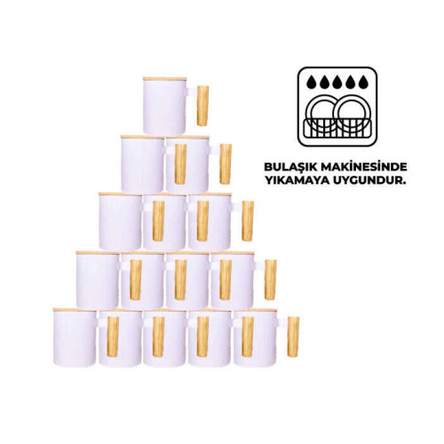 Süblimasyon Ahşap Sap Kapak ve Kaşıklı Kupa UC Ksz - 