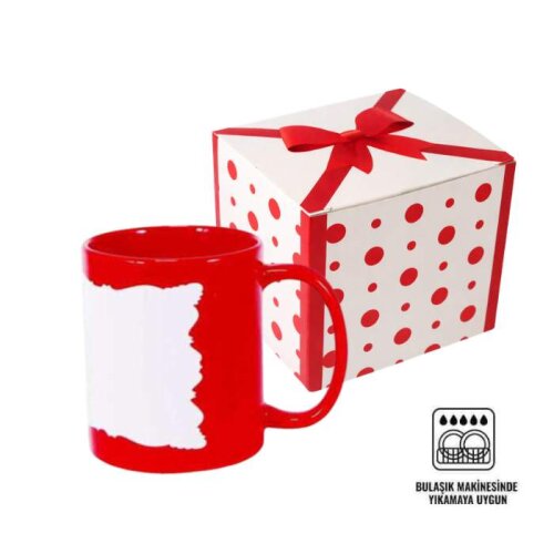 Sublimasyon Dekoratif Alanlı Kırmızı Kupa - (1)