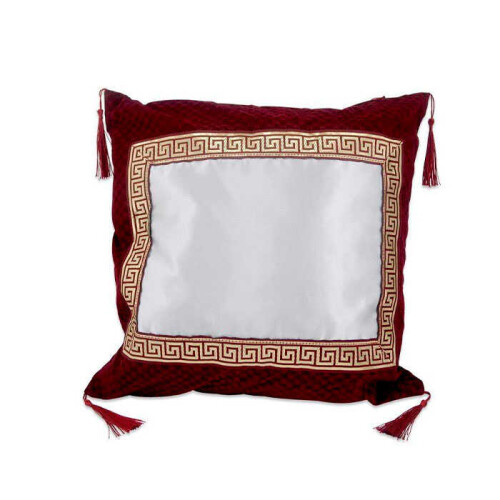 Sublimasyon Dokuma Kare Püskül Yast Kılıfı Bordo - 