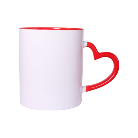 Sublimasyon Kalp Kulplu İçi Kırmızı Kupa Bardak - 1