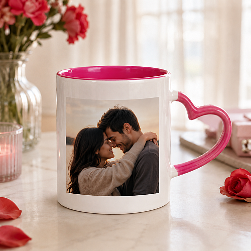Sublimasyon Kalp Kulplu İçi Pembe Kupa Bardak - 2