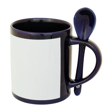 Sublimasyon Kaşıklı Dekoratif Çini Mavisi Kupa - 