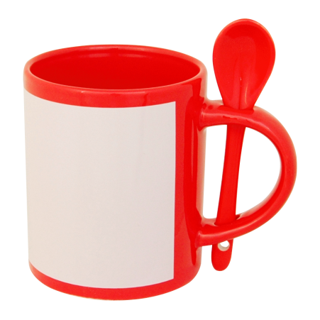 Sublimasyon Kaşıklı Dekoratif Kırmızı Kupa - 
