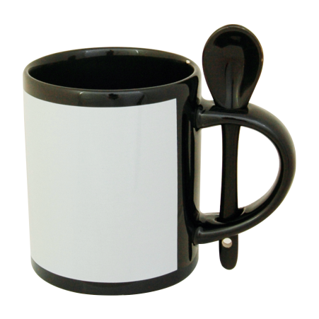 Sublimasyon Kaşıklı Dekoratif Siyah Kupa - 