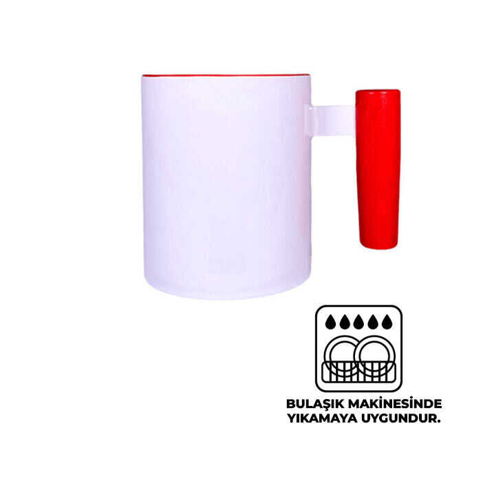 Süblimasyon Kırmızı Ahşap Saplı ve İç Kupa UC - 1