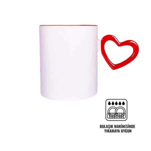 Süblimasyon Kırmızı Kalpli İçi Kırmızı Kupa UC - 