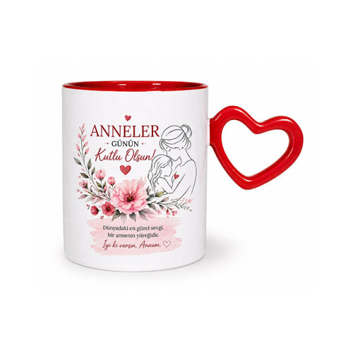 Süblimasyon Kırmızı Kalpli İçi Kırmızı Kupa UC - 