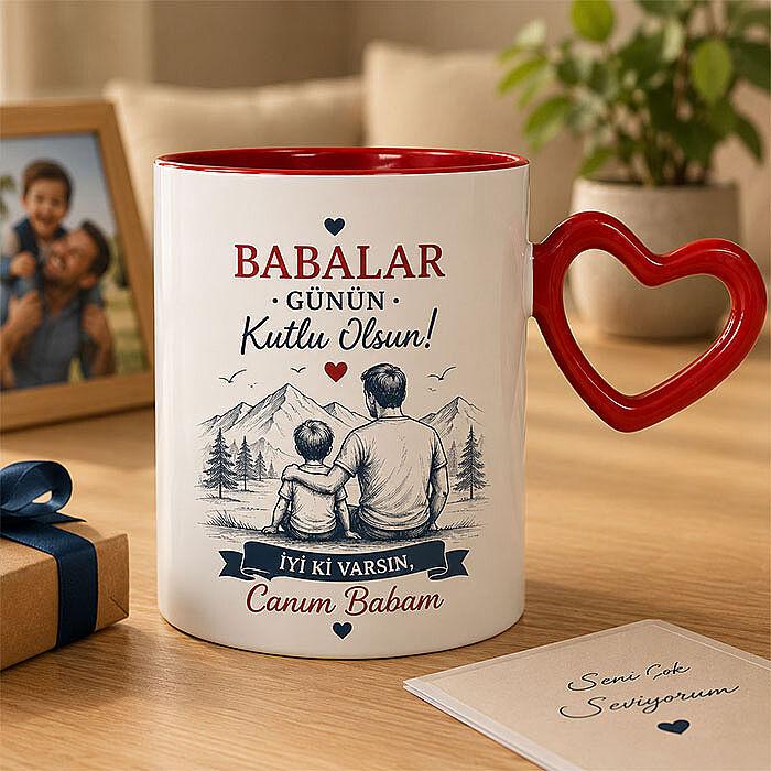 Süblimasyon Kırmızı Kalpli İçi Kırmızı Kupa UC - 1