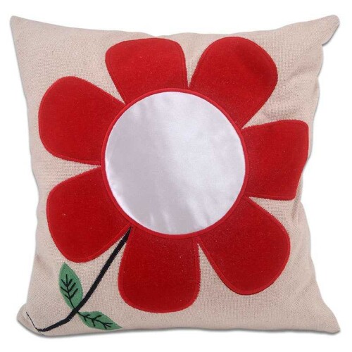 Sublimasyon Kırmızı Papatyalı Kare Yastık - 