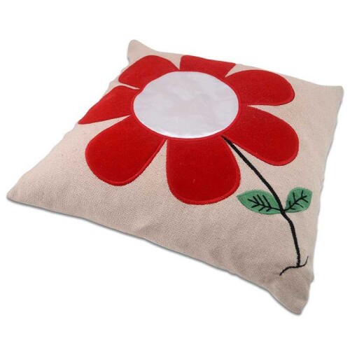 Sublimasyon Kırmızı Papatyalı Kare Yastık - (1)