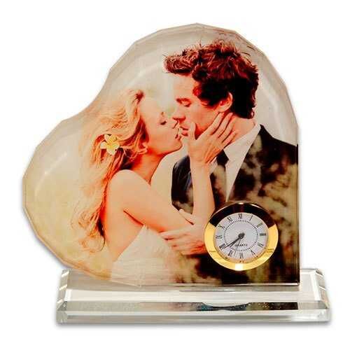 Sublimasyon Kristal Plaket Beyaz Kalp Saatli - 1