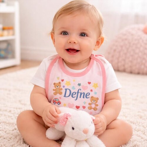 Sublimasyon Pamuklu Bebek Önlüğü Pembe - (1)