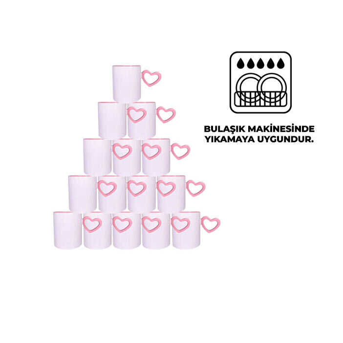 Süblimasyon Pembe Kalpli İçi Pembe Kupa UC Ksz - 1