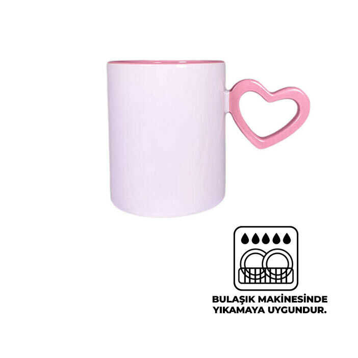 Süblimasyon Pembe Kalpli İçi Pembe Kupa UC - 1