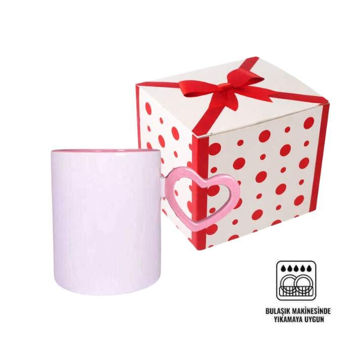 Süblimasyon Pembe Kalpli İçi Pembe Kupa UC - 2