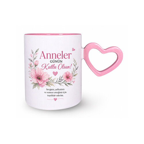 Süblimasyon Pembe Kalpli İçi Pembe Kupa UC - 