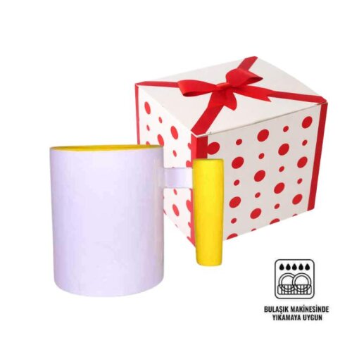 Süblimasyon Sarı Ahşap Saplı ve İçli Kupa UC - (1)