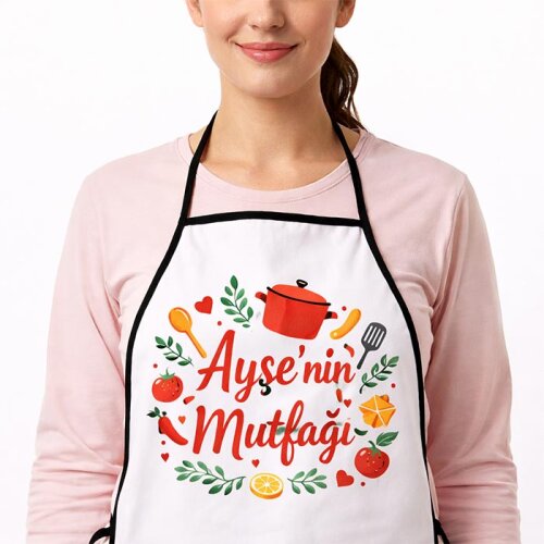 Sublimasyon Siyah Biyeli Pamuklu Mutfak Önlüğü - (1)